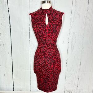Red Leopard Print Sleeveless Dress